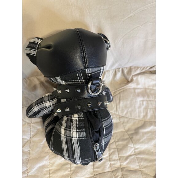 Darker Wavs Distortion Plaid Bear Keychain  zipper Plushie - Picture 3 of 6